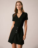 Sueña™ Siyah V Yaka Düğmeli Pointelle Örgü Tişört