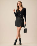 Siyah Kontrast Tek Düğmeli Hırka