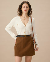 Beyaz Kontrast Tek Düğmeli Hırka