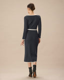 Sueña™ Gri Kontrast Kravatlı Bodycon Kazak Elbise