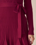 Sueña™ Şarap Kırmızısı Anvelop Triko Mini Elbise