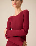 Sueña™ Kadın Kırmızı Zil Kol Bodycon Kazak Elbise