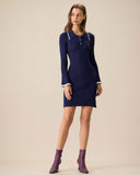 Kadın Lacivert Kontrast Vücuda Oturan Kazak Elbise