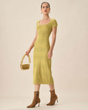 Sueña™ Yeşil Kare Yaka Bodycon Midi Elbise