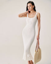 Sueña™ Beyaz Deniz Kızı Örgü Maxi Elbise