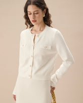 Beyaz Tek Sıralı Örgü Hırka