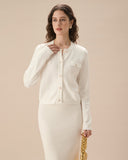 Beyaz Tek Sıralı Örgü Hırka