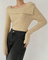 Haki Asimetrik Ribana Örgü Kazak