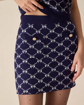 Sueña™ Mavi Geometrik Triko Mini Etek