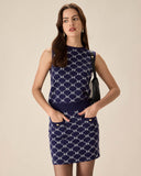 Sueña™ Mavi Geometrik Triko Mini Etek