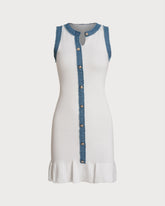 Beyaz Kontrast Vücuda Oturan Kolsuz Kazak Elbise