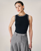 Sueña™ Siyah Kontrastlı Nervürlü Örgü Atlet