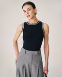 Sueña™ Siyah Kontrastlı Nervürlü Örgü Atlet