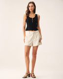 Sueña™ Siyah U Yaka Düğmeli Örgü Atlet