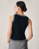 Sueña™ Siyah Kontrastlı Nervürlü Örgü Atlet