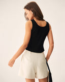 Sueña™ Siyah U Yaka Düğmeli Örgü Atlet