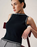 Sueña™ Siyah Kontrastlı Nervürlü Örgü Atlet