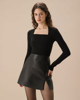 Sueña Siyah Kare Yaka İnce Triko Tişört