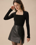 Sueña Siyah Kare Yaka İnce Triko Tişört