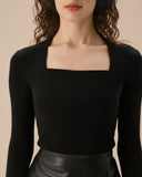 Sueña Siyah Kare Yaka İnce Triko Tişört