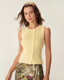 Sueña Sarı Yuvarlak Yaka Düğmeli Triko Yelek