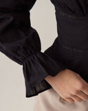 Sueña™ Siyah V Yaka Fırfırlı Bluz