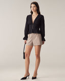 Sueña™ Siyah V Yaka Fırfırlı Bluz