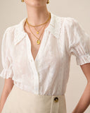 Sueña Kadın Beyaz Yakalı Dantel Nakışlı Pamuk Bluz