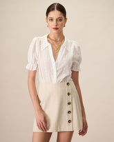 Sueña Kadın Beyaz Yakalı Dantel Nakışlı Pamuk Bluz