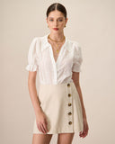 Sueña Kadın Beyaz Yakalı Dantel Nakışlı Pamuk Bluz