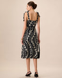 Sueña Kadın Siyah Pamuklu Nakışlı Yırtmaçlı Midi Elbise