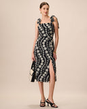 Sueña Kadın Siyah Pamuklu Nakışlı Yırtmaçlı Midi Elbise