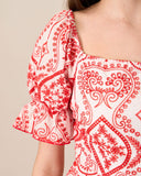 Sueña™ Kadın Geometrik Nakışlı Fırfırlı Pamuklu Midi Elbise