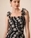 Sueña Kadın Siyah Pamuklu Nakışlı Yırtmaçlı Midi Elbise