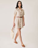 Sueña™ Kayısı Yaka Düğmeli Mini Elbise