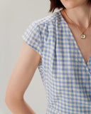 Sueña™ Mavi Ekose Kap Kol Anvelop Mini Elbise