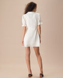 Sueña™ Kadın Beyaz Puf Kol Pamuk Keten Mini Elbise