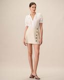 Sueña™ Kadın Bej Yüksek Bel Pamuk Düğmeli Mini Etek