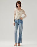 Sueña™ Beyaz Jakarlı Zil Kol Düğmeli Bluz