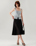 Sueña™ Mavi Çizgili Kare Yaka Kolsuz Bluz