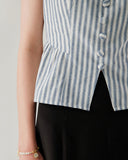 Sueña™ Mavi Çizgili Kare Yaka Kolsuz Bluz