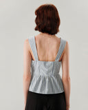 Sueña™ Mavi Çizgili Kare Yaka Kolsuz Bluz