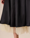 Sueña™ Kadın Siyah Ekleme Saten Slip Midi Elbise