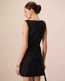 Sueña™ Kadın Siyah Kayık Yaka Çizgili Mini Elbise