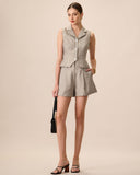 Sueña™ Kadın Gri Yaka Pileli Cep Şort