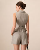 Sueña™ Kadın Gri Yaka Pileli Cep Şort