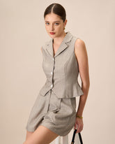 Sueña™ Kadın Gri Yaka Tek Sıra Düğmeli Yelek