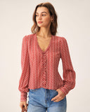 Sueña Kırmızı Çiçekli V Yaka Bluz