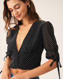 Sueña™ Siyah V Yaka Puantiyeli Bluz