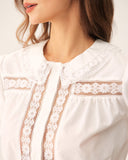 Sueña™ Beyaz Çiçekli Kabarık Kol Kısa Bluz